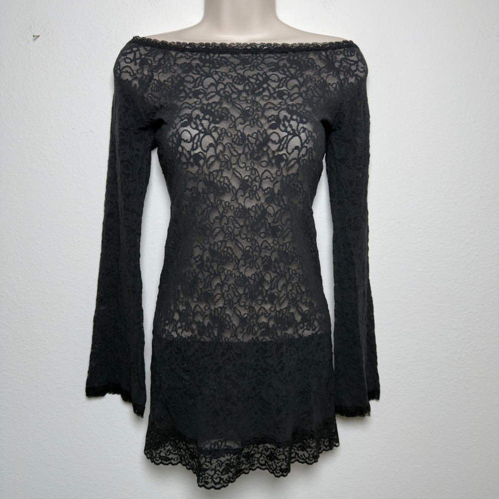 Victoria's Secret Women Indie Fairy Grunge Lace Tunic Black Off Shoulder Bell